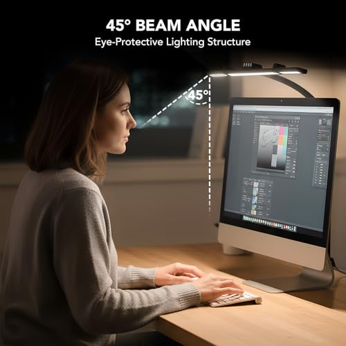 LED Desk Lamp for Home Office with Base, 28.2 Inches Adjustable Neck Swing Arm Super Bright Desk Light, Dimmable Architect Table lamp for Desktop Computer Light Bar, Reading, Study, Workbench