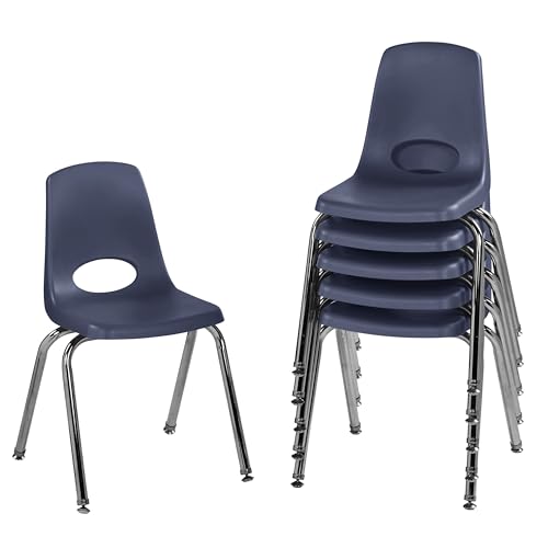 Factory Direct Partners 16-Inch Navy Classroom Stack Chair with Swivel Glides - Pack of 6