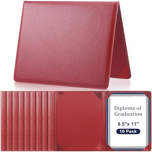 Tenare 10 Pcs Leather Certificate Holder 8.5 x 11 Inch PU Black Red Blue Purple Phd Bachelor Master Diploma Cover Professional Award Folder for Official Graduation Competition Contest Charity (Red)