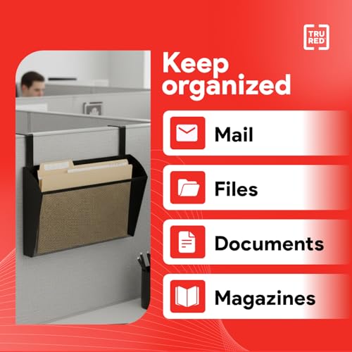 TRU RED Mesh Letter Wall File Organizer - 1 Pack, Single Pocket, Black, Wall-Mounted Office Storage