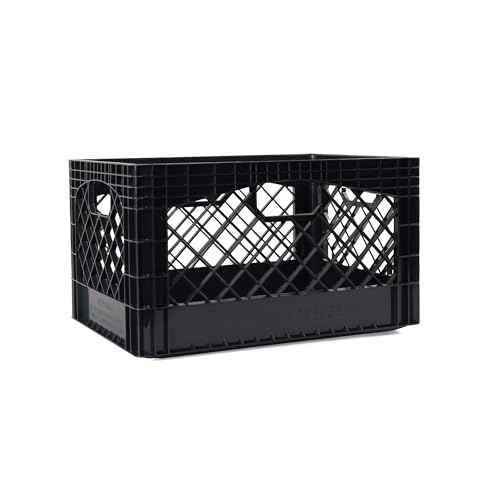 Stackable Milk Crates, Kitchen Work Commercial Garage Totes, 24 Quart, Heavy Duty Plastic, Black, 19" L x 13" W 11" H