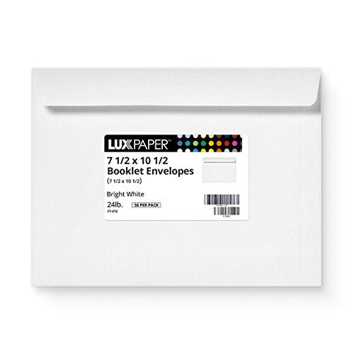 Envelopes.com 7.5 x 10.5 Booklet Envelopes, Bright White, 24lb, Pack of 50