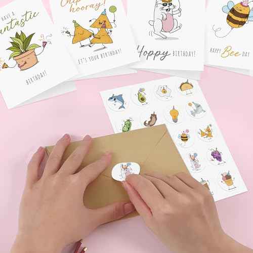 Birthday Cards with Envelopes & Stickers, Funny Assorted Happy Birthday Bulk, Cute Handmade Bday Greeting Cards for Kids, Students, Women, Friends, Family, Work & Office, 20 Unique Designs (4"x6")