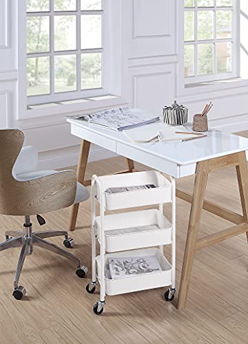 SunnyPoint 3-Tier Compact Rolling Metal Storage Cart WHT 15.35" x 10.24" x 26.8" Under Desk Organizer
