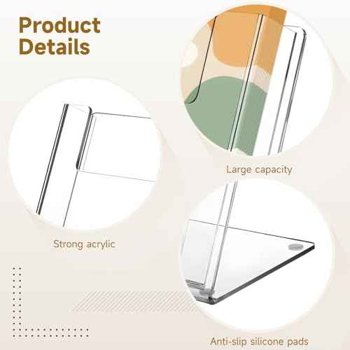 OMISTAR 4 PCS Postcard Brochure Holder Organizer, 6.4 x 4 Inch Acrylic Postcard Display Holder, Stand Clear Greeting Card Display Brochure Holder for Desk Table Home Office (4PCS-A)