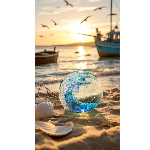 Blue Hand Blown Ocean Wave Glass Ball - Beach & Coastal Decor Gift