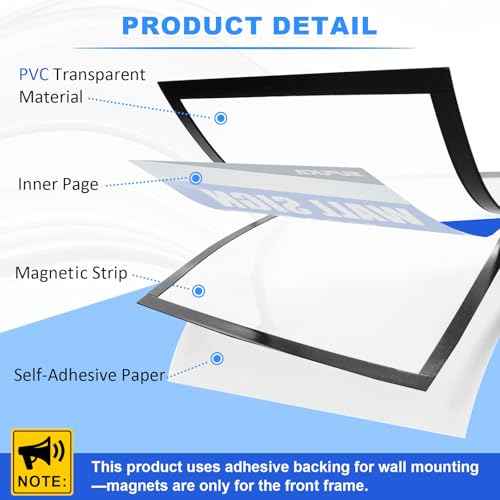 Magnetic Sign Holder & Picture Frame 8.5 x 11 - Self-Adhesive Magnetic Frames with Strong Magnet Border, Clear PVC Document/Poster/Paper Wall Mount Holder for Home Office Store, 6 Pack