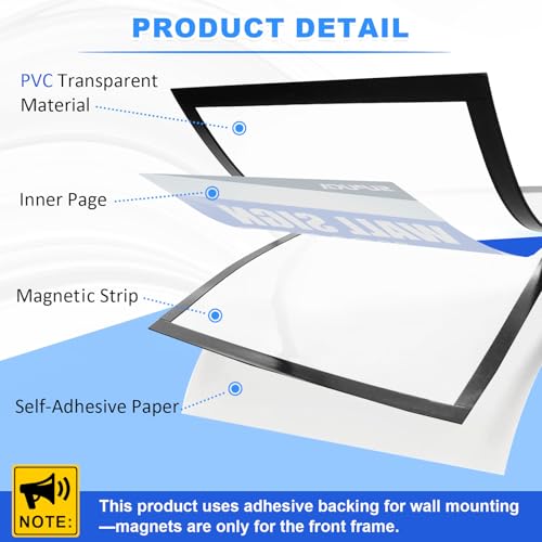 Magnetic Sign Holder & Picture Frame 8.5 x 11 - Self-Adhesive Magnetic Frames with Strong Magnet Border, Clear PVC Document/Poster/Paper Wall Mount Holder for Home Office Store, 50 Pack