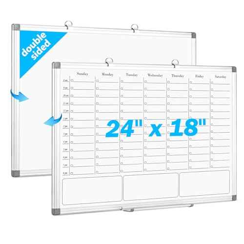 White Board Dry Erase Board for Wall, Magnetic Whiteboard Calendar 24" X 18", Weekly Calendar Whiteboard with Hourly Time Slots, Hanging Double-Sided White Board for Office,School,Home - 1 Pack