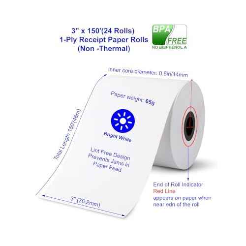 Star SP700 Kitchen Printer Paper (24 Rolls) 3" x 150' 1 Ply Bond (Non -Thermal) Receipt Paper POS Cash Register Paper for TMU200 SRP275 from 3000LABELS DIRECT