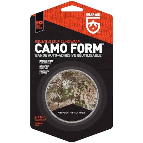 GEAR AID Camo Form Self-Cling and Reusable Fabric Camouflage Wrap, Adds Grip and Shield Hands from Hot or Cold Surfaces to Protect You and Your Equipment, Kryptek Highlander, 2¡± x 144¡± Roll, 2 Pack