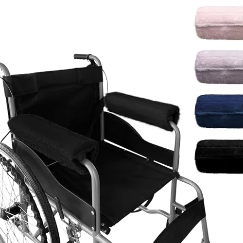 Spring Season Wheelchair Armrest Pads Covers Black Plush Memory Foam