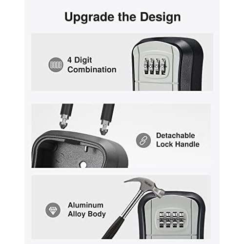 Puroma Key Lock Box, Portable Combination Lockbox Wall-Mounted Key Storage Box for House Keys, Resettable Code Safe Security Lock Box for Home, Office, Apartment Spare Key Storage (1 Pack, Gray)
