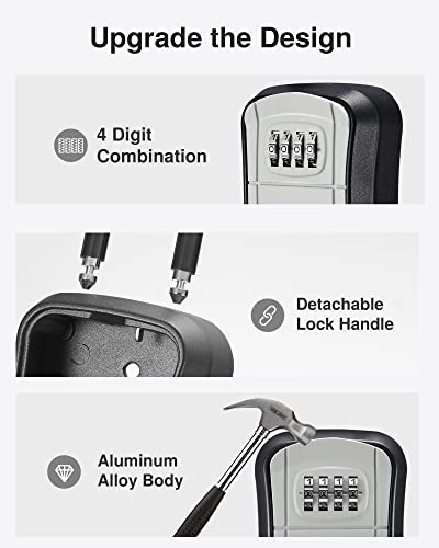 Puroma 4-Digit Combination Key Lock Box Gray Outdoor Security Safe - Removable Shackle & Wall Mount
