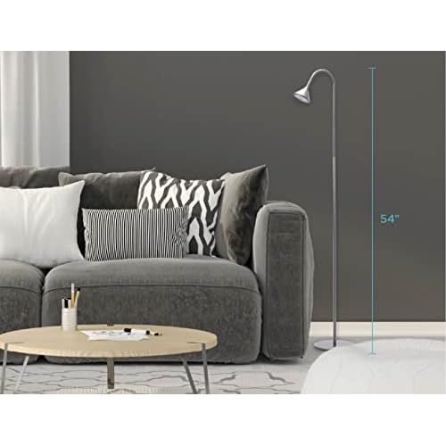 BLACK+DECKER PureOptics LED Minimalist Floor Lamp, 58" Height with Weighted Base, Adjustable Gooseneck, Flicker Free, Eco-Friendly, Foot Switch Gray