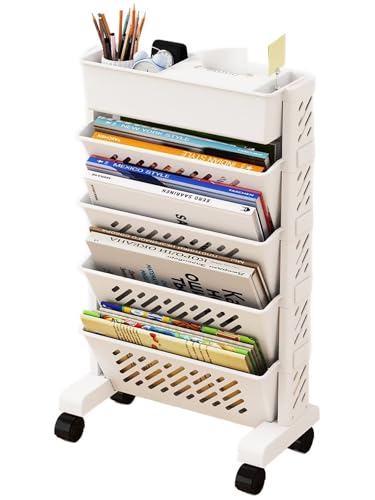 Vosaplk 5-Tier Rolling Utility Cart, Mobile Bookshelf on Wheels with 360° Casters