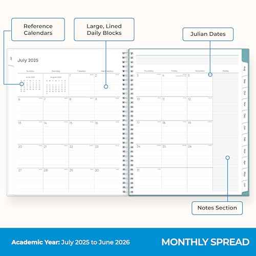 Blue Sky 2025-2026 Weekly and Monthly Academic Year Teacher Lesson Planner Calendar, July 2025 - June 2026, 8.5" x 11", Flexible Cover, Wirebound, Laminated Tabs, Storage Pocket, Dots