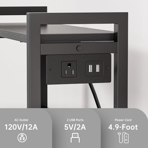 Printer Stand with Charging Station, 4-Tier Printer Stand with Storage, Large Tall Printer Table with Wheels for Home Office, Kitchen, Living Room, PrinterCart Beside Desk for Printer, Scanner Black