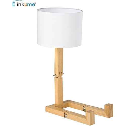 ELINKUME Robot Bedside Lamp, Fabric Lampshade Match Foldable Solid Wood Body, Creative E27 Screw Table Lamp for Bedroom Living Room