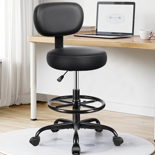 Brick Attic Adjustable Black Drafting Chair with Backrest & Footrest, Swivel Office Stool