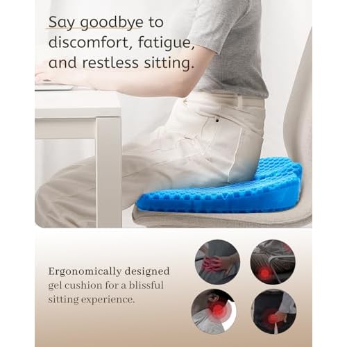 Gel Seat Cushion for Long Sitting & Hip Pain Relief (Large Size) - Cooling 3D Cushions for Office Chair, Car, Wheelchair, Breathable & Non-Slip Cover with Pressure Relief Technology