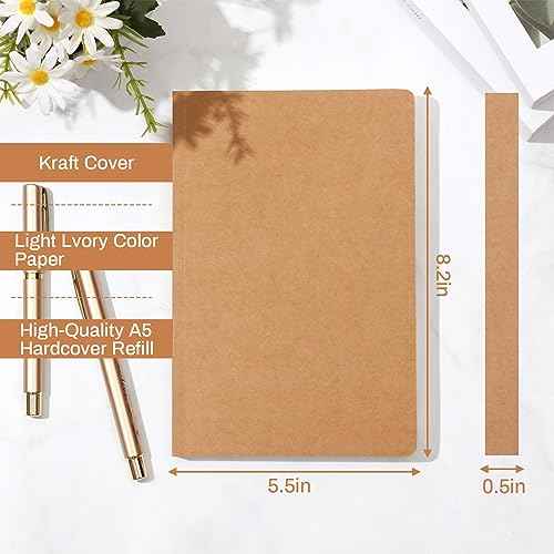 Zhanmai 10 Pack A5 Journal Refill 5.5 x 8.2'' Refillable Notebook Inserts A5 Paper Refill Kraft Travelers Journal Notebooks for Office School Writing Supplies, 100 Sheets/200 Pages(Ruled Lined)