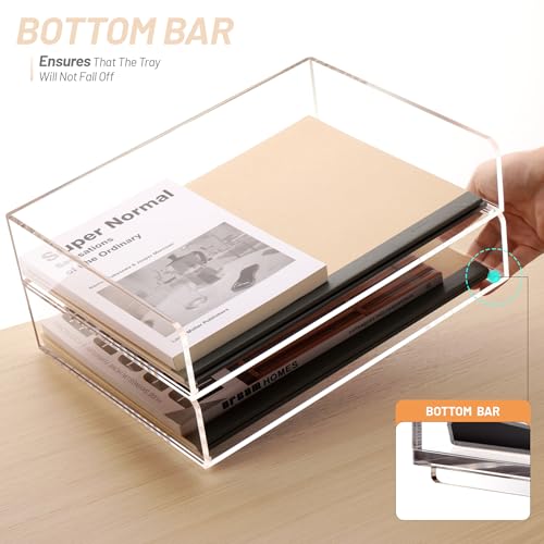 SANRUI Acrylic Paper Tray Organizer for Desk,Desk Organizers and Accessories,2 Pack Stackable Paper Organizer for Letter,Documents,Books,Magazines Crystal-Clear File Organizer