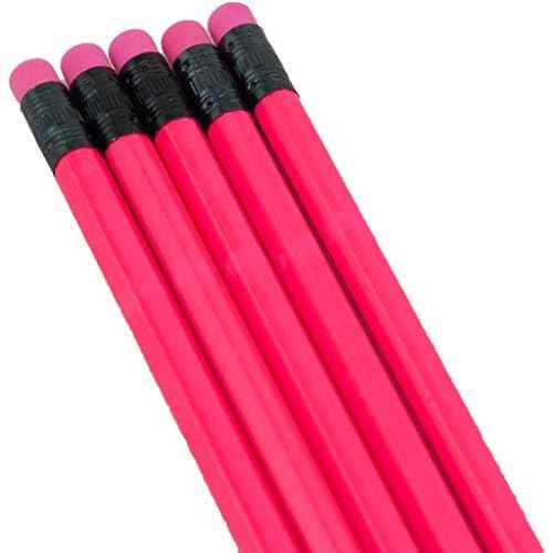 Hex Pencils (Full Size Hex Pencil with #2 Lead Available in a Variety of Colors) (Tested Non Toxic) (Latex Free Eraser) (Classroom Pencils) (Bulk Box of 144) (Neon Pink)