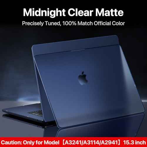 Compatible for MacBook Air 15 inch Case M4 2025 2024 2023 M3 M2 [100% Match Official Color] [Ultra Thin Armor] Protective Hard Shell Matte Cover for Laptop A3241 A3114 A2941 - Midnight Clear