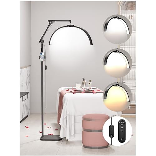 KARITE Half Moon Light for Lash Tech, LED Floor Lamp for Eyelash Extensions with Phone Holder, Adjustable Angle(3 Joints) & Height Desk Lamp for Nail Tch, 3000-6500K for Reading Makeup Tattoo