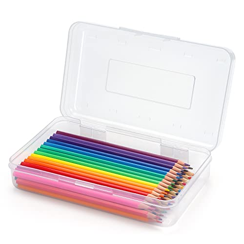 Tamaki White Plastic Pencil Box with Large Capacity, Clear, Stackable, 8.1 x 4.7 inches