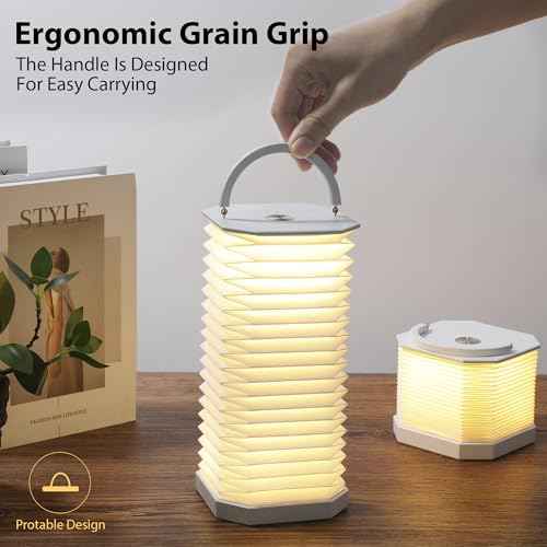Portable Paper Lamp,White Accordion Desk Lamp,Japanese Lanterns lamp for Home Decoration and Gift,Dimmable Bedside Lamp,1200mAh USB Powered Night Light for Bedroom,Office,Reading
