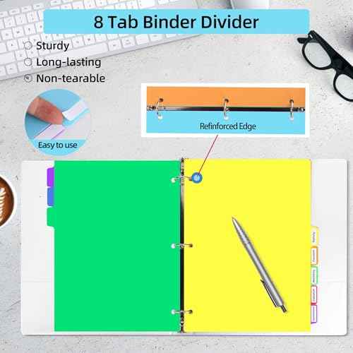 24PCS/3 Set 3-Ring Binder Dividers with Tabs,8 Tab Plastic File Dividers,Binder Separators with tabs for Office/School Supplies