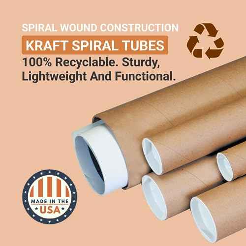 AVIDITI Cardboard Tubes with Caps, 15"L x 2.5"W x 2.5"H, Pack of 34 | Poster Tube for Mailing and Storage of Blueprints, Artwork, Crafts, Long Art Holder, 15 inches