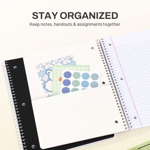 SUNEE Black Spiral Notebook 1-Subject, 8x10.5 inches, Water-Resistant Cover