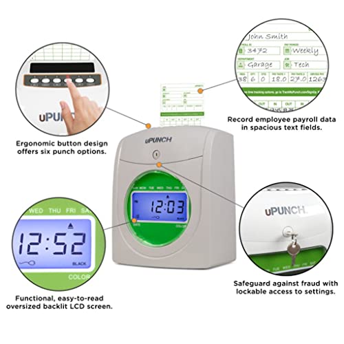 uPunch HN1500 Employee Time Clock System Bundle with 100 Cards & Ribbon
