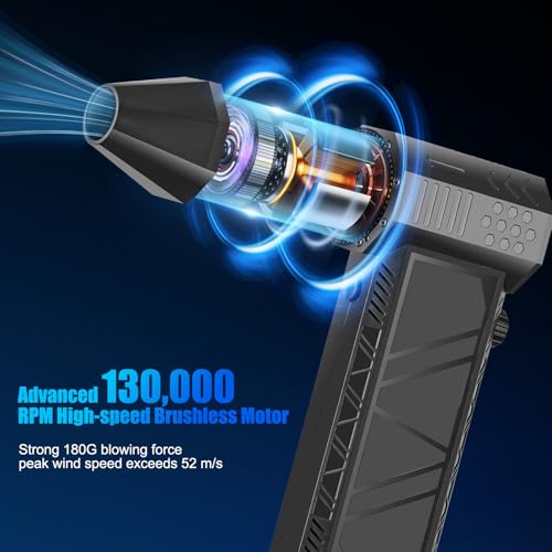 Compressed Air Duster 130000RPM Electric Air Duster Adjustable Air Blower, Cordless Turbo Fan Turbo Dryer Rechargeable Jet Dry Blower for Keyboard, PC, Car, Air Bed Outdoors and Home Cleaning