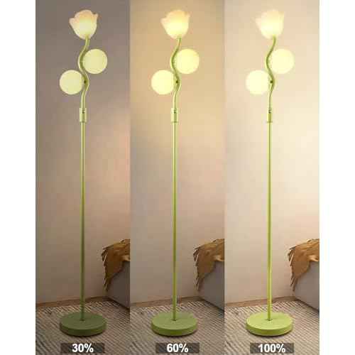 Lightdot Dimmable Green Floor Lamp, Mid Century Standing Lamps with 1 Flower & 2Globe Lampshades & 3PCS Warm White 3000K Bulbs Included, Modern Tall Lamp for Living Room