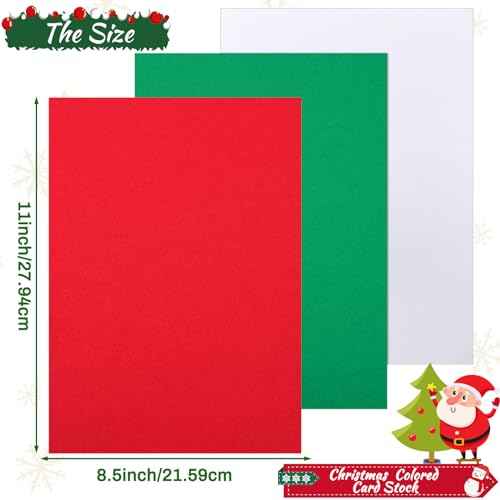 Tenceur 300 Sheets Christmas Construction Paper - Red and Green Cardstock, 8.5'' x 11'' White Cardstock, 160 GSM Thick Printable Card Stock for Scrapbook Crafts