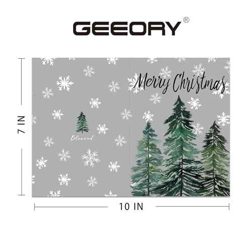 GEEORY Boxed Christmas Greeting Cards 5" x 7" Watercolor Xmas Tree & Snowflake (24 with Envelopes & Stickers) | Bulk Holiday Cards for Winter Gifting Green Grey GH003