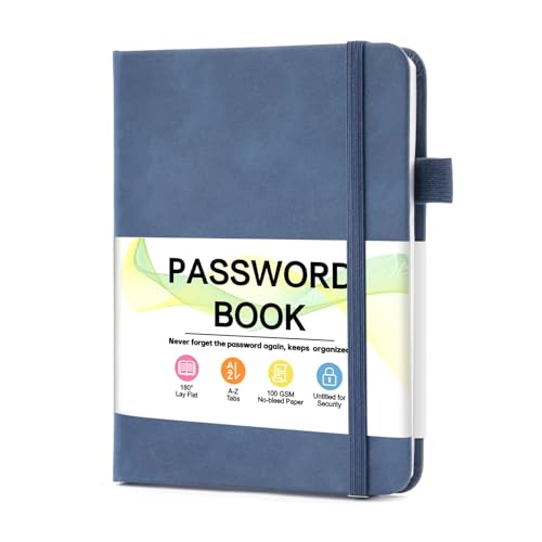 MOSA BEAR Dark Blue Password Keeper Book with Alphabetical Tabs, 4.3x5.7 inch Compact Password Notebook for Seniors and Secure Login Records
