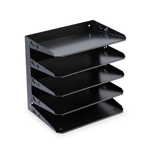 Huron Desktop Horizontal 5-Slot File Binder Organizer Storage Letter Tray, Black Commercial Grade Steel