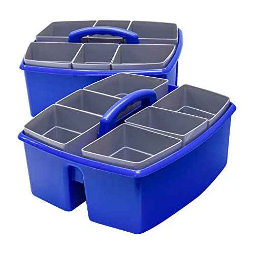 Storex Large Classroom Caddy with Cups, 13 x 11 x 6.575 Inches, Blue, Case of 2 (00985U02C)