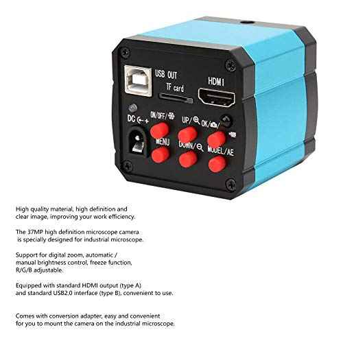 37MP 1080P 60FPS USB Microscope Camera with Conversion Adapter, 100-240V Video Industry Digital C Mount Microscope Camera (US Plug)