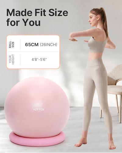 YOTTOY 58-65cm Pink Exercise Ball Chair with Base – Yoga Ball Chair for Home/Office, 330 lb Capacity, Anti-Burst