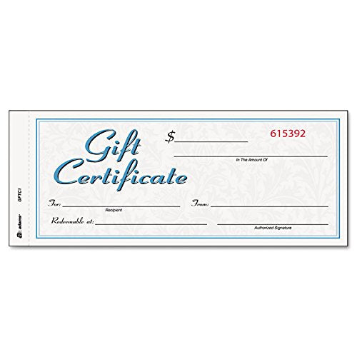 Adams 8.50" x 3.40" Gift Certificate Book, 2-Part Carbonless, 25 Certificates + Sign