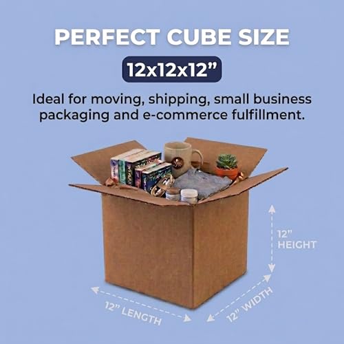 12x12x12 Inch Cube Shipping Boxes 25 Pack Holds 65lbs for Packing & Mailing
