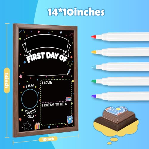 VUSIGN Double Sided Chalkboard Sign for First & Last Day of School - Wood Frame, 14x10 Inches, Includes Markers