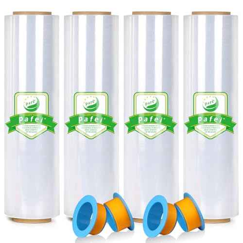 18" x 1500' Plastic Stretch/Shrink Wrap Roll - 80 Gauge Industrial Shrink Wrap for Moving, Heavy Duty 800% Stretch for Pallets, Packing, Shipping&Furniture Protection?-4 Rolls