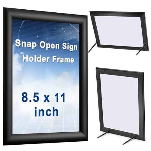 Blulu 2 Pcs Black, 8.5 x 11 Inch, Front Load Easy Open Snap Frame Poster/picture Frame, Metal Frame, Snap Open Sign Holder Frame, Wall Mount or Tabletop